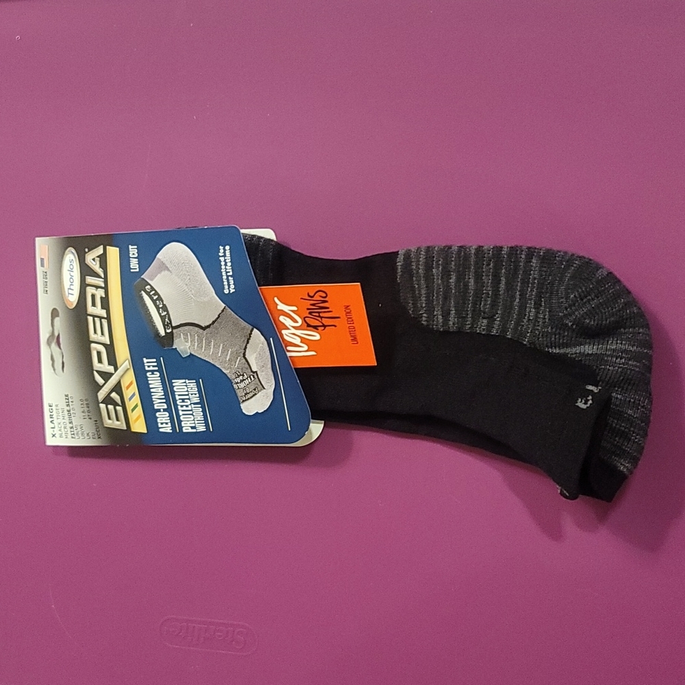 THORLO EXPERIA LIMITED EDITION TIGER PAWS MICRO MINI SOCKS: BLACK/GRAY: XL
